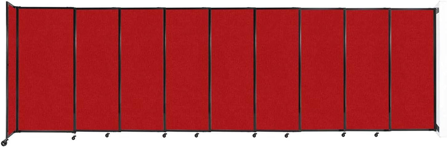Wall-Mounted Sliding StraightWall Room Divider | Adjustable Widths | Locking Wheels | Room Separator | Up to 19'9" Wide x 6' Tall Red Fabric Panels