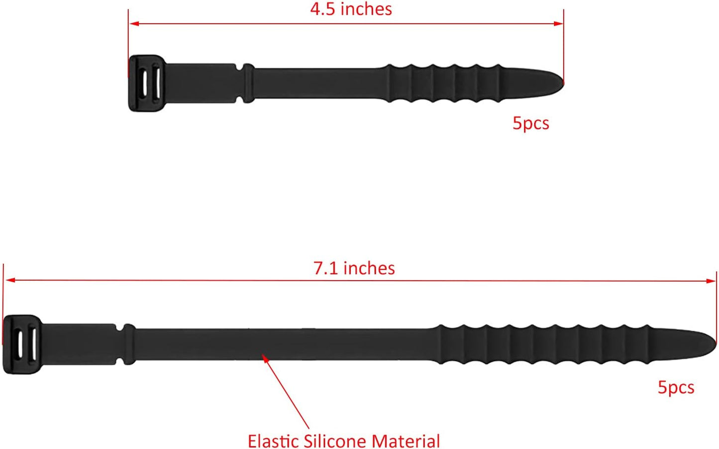 Silicone Zip Ties, Reusable Zip Ties, Rubber Cable Ties Straps for Wire Management, Elastic Silicone Ties Cable Organizer for Home Office, Multicolor Cord Ties in Two Sizes 4.5" and 7.1" (5+5 Pcs)