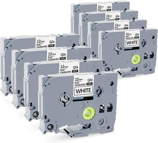 8Pack TZe-231 Tape Label Maker Compatible with Brother P-Touch TZe-231 Tape, TZE231 ½” 0.47”x 26.2 ft Laminated Black on White, for use with PT-D210, PT-H110, PT-D220, PT-D410, PT-D600