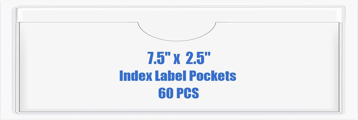 Origin-Joy 60 PCS Self Adhesive Index Card Pockets with Top Open, Clear Plastic Label Holder for Cards of Note, Library and Business, Adhesive Label Pockets & Card Holder (7.5 x 2.5 inch)