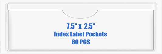 Origin-Joy 60 PCS Self Adhesive Index Card Pockets with Top Open, Clear Plastic Label Holder for Cards of Note, Library and Business, Adhesive Label Pockets & Card Holder (7.5 x 2.5 inch)