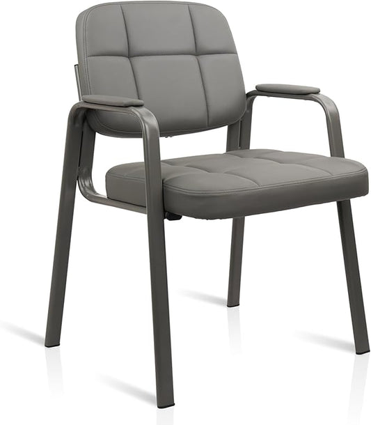 CLATINA Waiting Room Guest Chair with Bonded Leather Padded Arm Rest for Office Reception and Conference Desk (Grey 1 Pack)