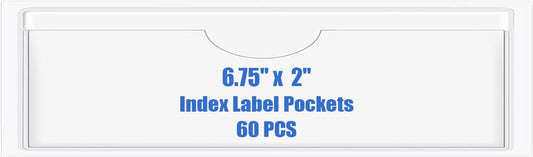Origin-Joy 60 PCS Self Adhesive Index Card Pockets with Top Open, Clear Plastic Label Holder for Cards of Note, Library and Business, Adhesive Label Pockets & Card Holder (6.75 x 2 inch)