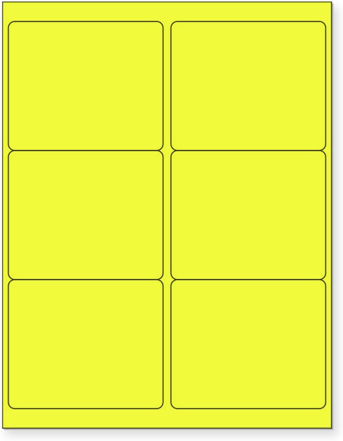 8-1/2 x 11 Neon Color High Light Fluorescent Labels for Laser & Inkjet Printer (Yellow Fluorescent, 4" x 3-1/3" - 6 Per Page | 150 Labels)