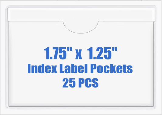 Origin-Joy 25 PCS Self-Adhesive Index Label Pockets, Clear Plastic Peel & Stick Card Holders with Top Open for Loading (1.75 x 1.25 inch)