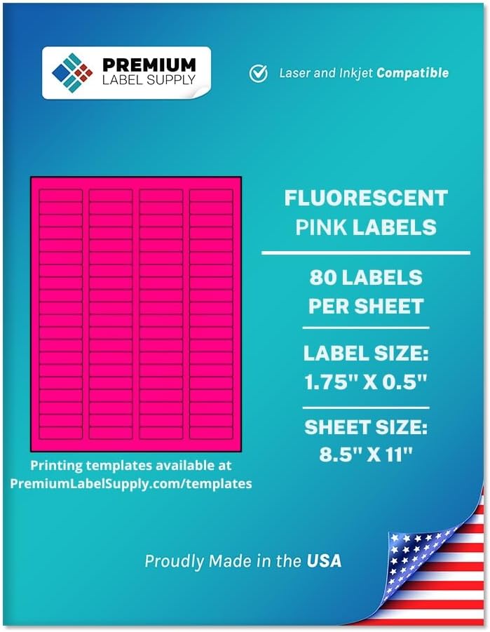 Premium Label Supply Bright Neon Color Fluorescent Sticker Labels - 1.75" x 0.5" Return Address Labels - (Fluorescent Pink, 80,000 Labels)
