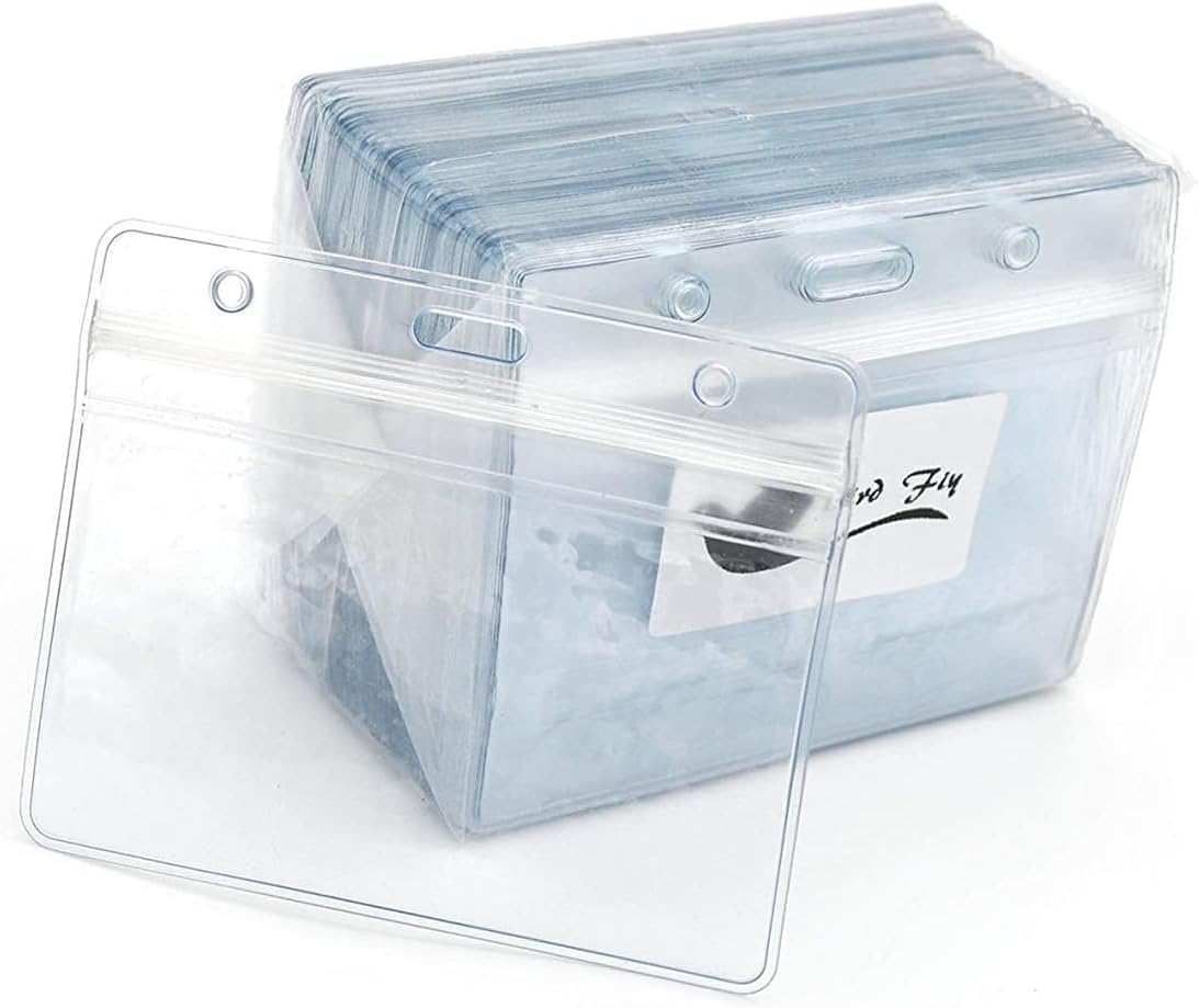 Name Tag Badge ID Card Holders 100 Pack (Horizontal, 4 x 3 Inches),Clear Plastic Premium Badge Holder