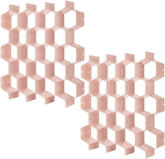 Poeland Drawer Divider Organizer Adjustable DIY Grid Honeycomb Drawer Divider for Underwear Belt Scarf Socks Pink 2 Pack