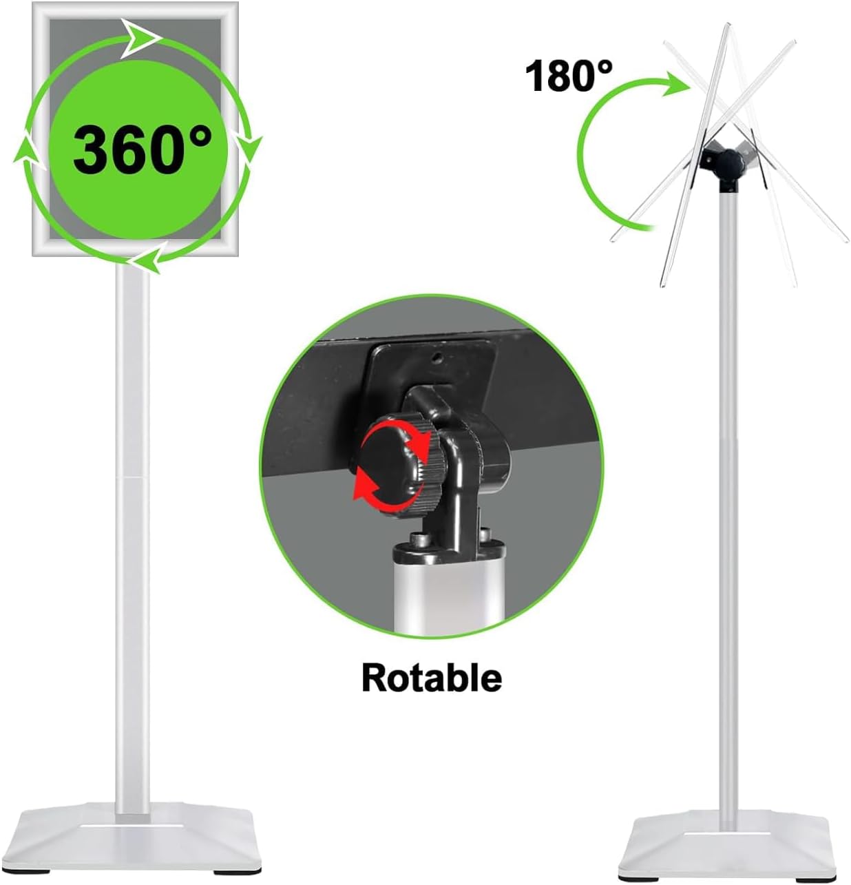 3Packs Heavy Duty Adjustable Pedestal Poster Sign Stand, 11x17 Aluminum Open Floor Standing Sign Holder for Vertical and Horizontal View Display, Silver