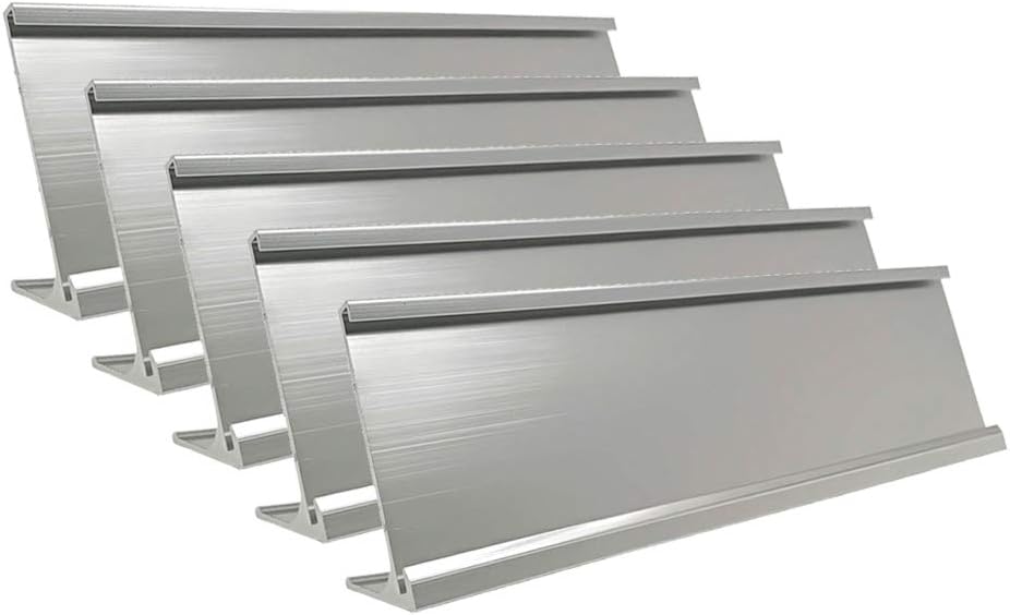 2" x 10" Aluminum Name Plate Desk Holder, Office Business Desk Sign Holder Desktop-5 Pack (Silver)