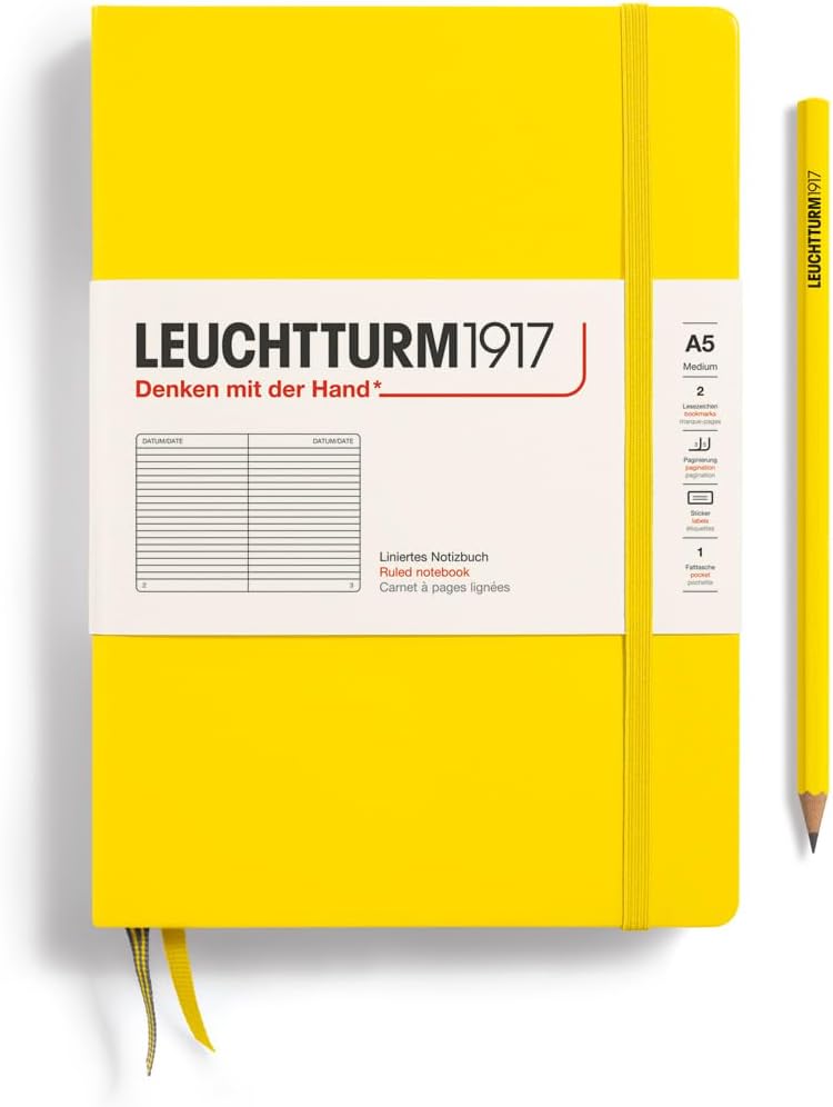 LEUCHTTURM1917 - Notebook Hardcover Medium A5-251 Numbered Pages for Writing and Journaling (Lemon, Ruled)