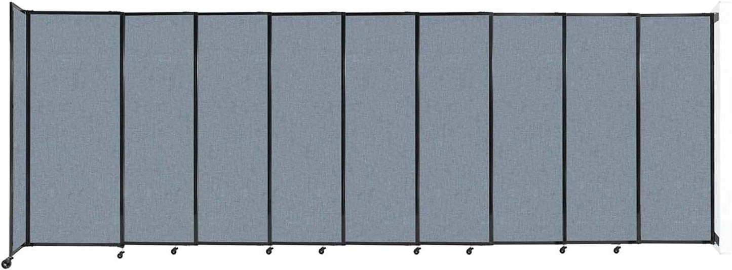 Wall-Mounted Sliding StraightWall Room Divider | Adjustable Widths | Locking Wheels | Room Separator | Up to 19'9" Wide x 6'10" Tall Powder Blue Fabric Panels
