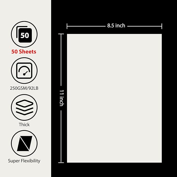 OcePor 50 Sheets Cream Cardstock Paper, Colored Printer Paper 8.5 x 11, Card Stock Thick Construction for Craft,Scrapbook，Office Printing, Invitations, Certificates，92 lb/250gsm