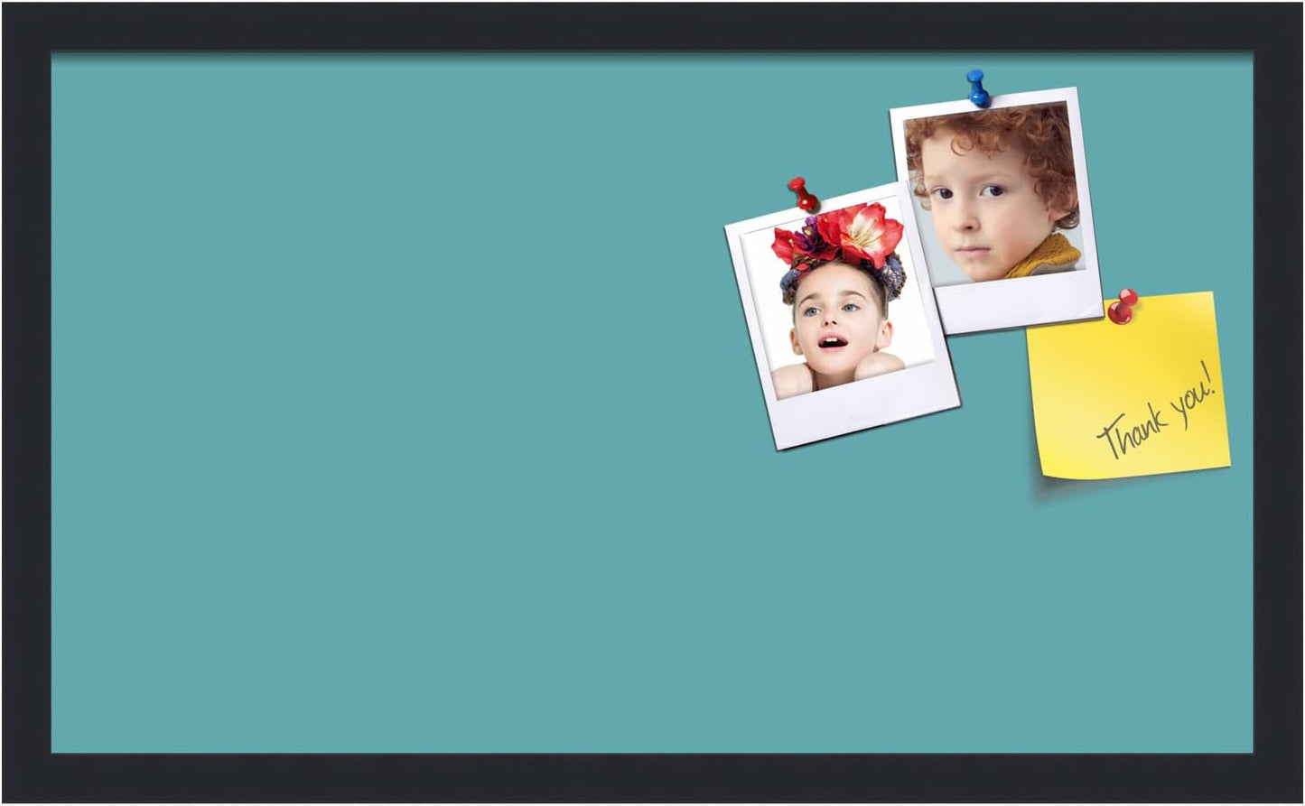 PinPix 24x14 Inch Cork Bulletin Board. This Decorative Framed Pin Board Comes with Aqua Pastel Design and a Satin Black Frame. Ideal for Home Office Decor or Message Board (PinPix-1806)