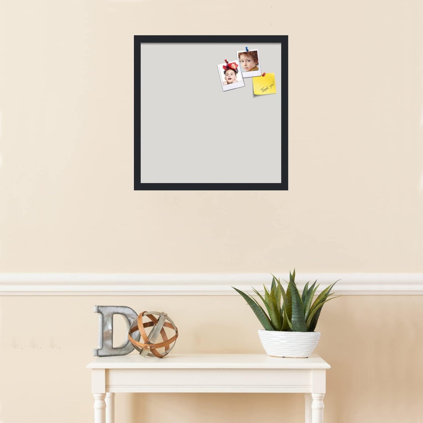 PinPix 20x20 Inch Cork Bulletin Board. This Decorative Framed Pin Board Comes with Light Stone Design and a Satin Black Frame. Ideal for Home Office Decor or Message Board (PinPix-1809)