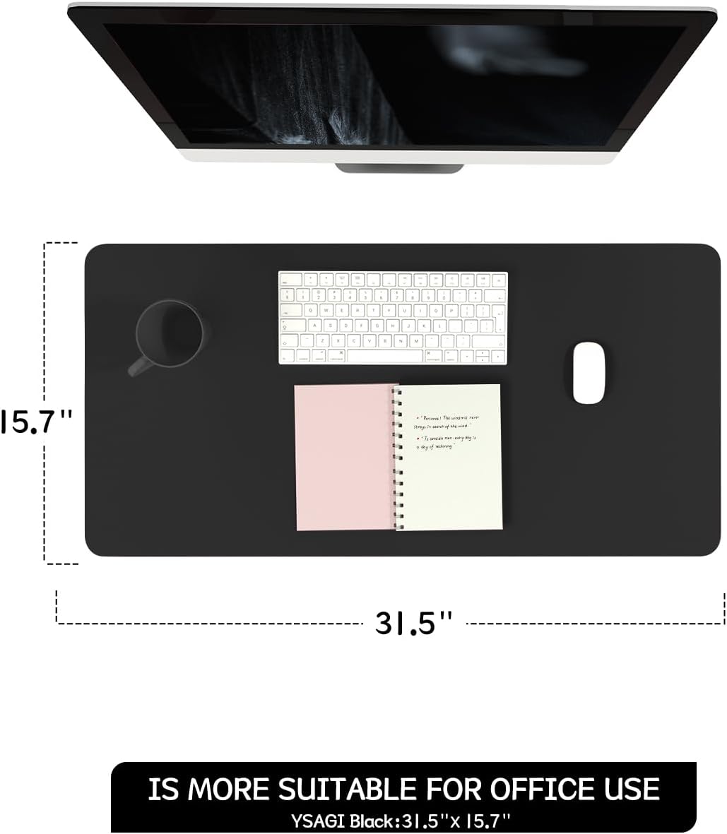 YSAGi Non-Slip Leather Desk Pad, Waterproof Laptop Computer Desk Keyboard Mat, Table Protector Blotter Mat, Large Mouse Pad for Office/Work/Home/Decor(Black, 31.5" x 15.7")