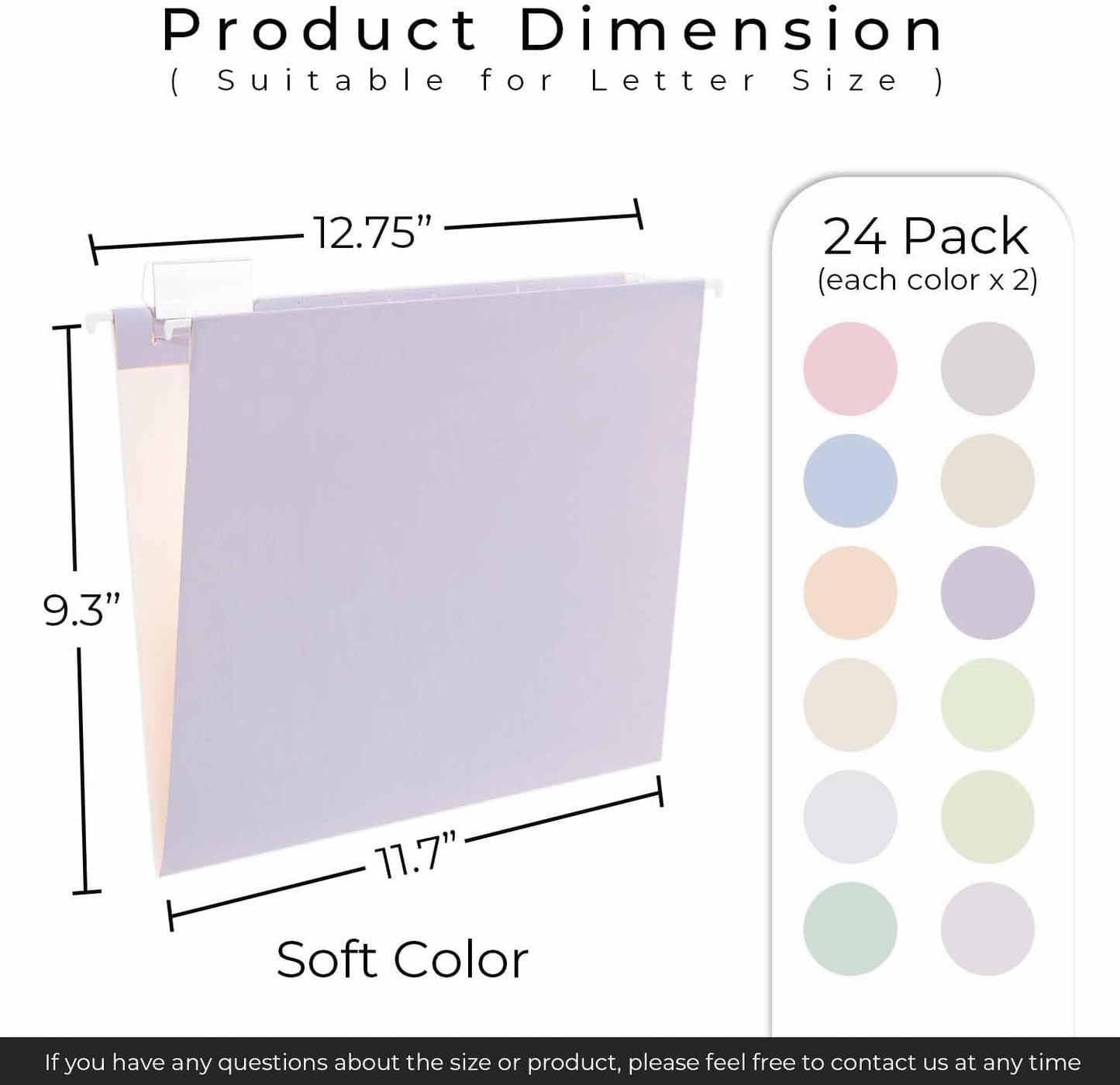 Y YOMA 24 Pack Colored Hanging File Folders Letter Size Decorative Hanging Folder Cute Pretty File Folder for Filing Cabinet Drawer Office Home with 1/5-Cut Adjustable Tabs, Soft Color