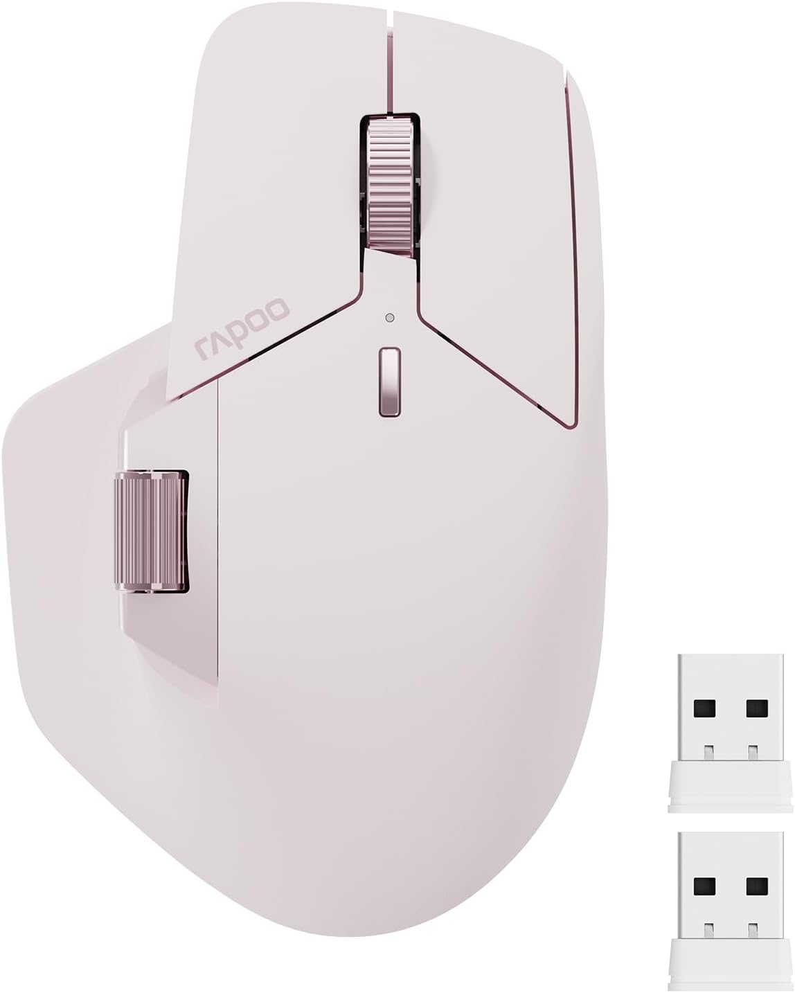 Rapoo MT760 Multi-Device Wireless Mouse, Bluetooth 5.0 and 2.4GHz Multi-Mode Connection, Up to 4 Devices, 11 Programmable Buttons, 4K DPI, Ergonomic Design, 90 Days Battery Life, PC, Pink