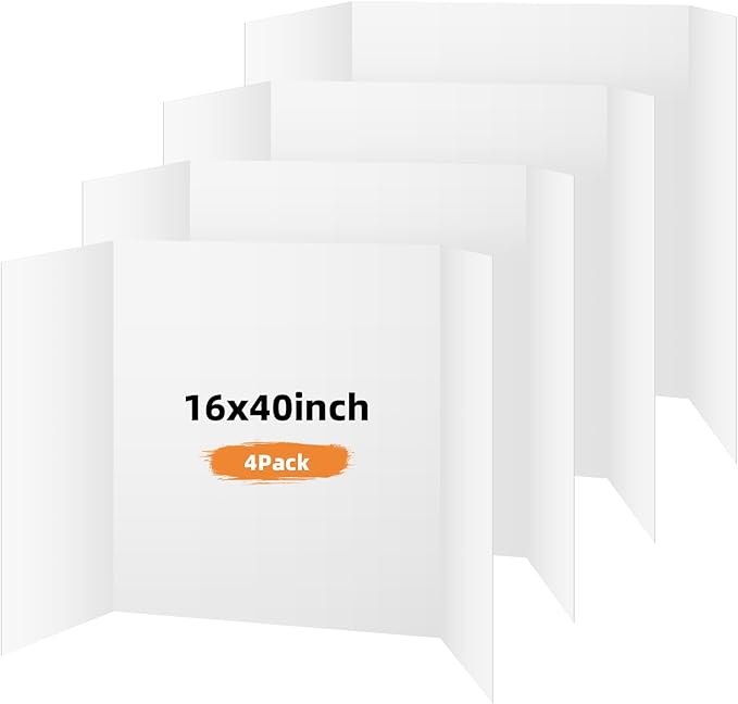 4 Pack Trifold Poster Board, 16x40 Inches White Presentation Board, Portable Display Board for Science Fair, School DIY Project and Business Exhibitions