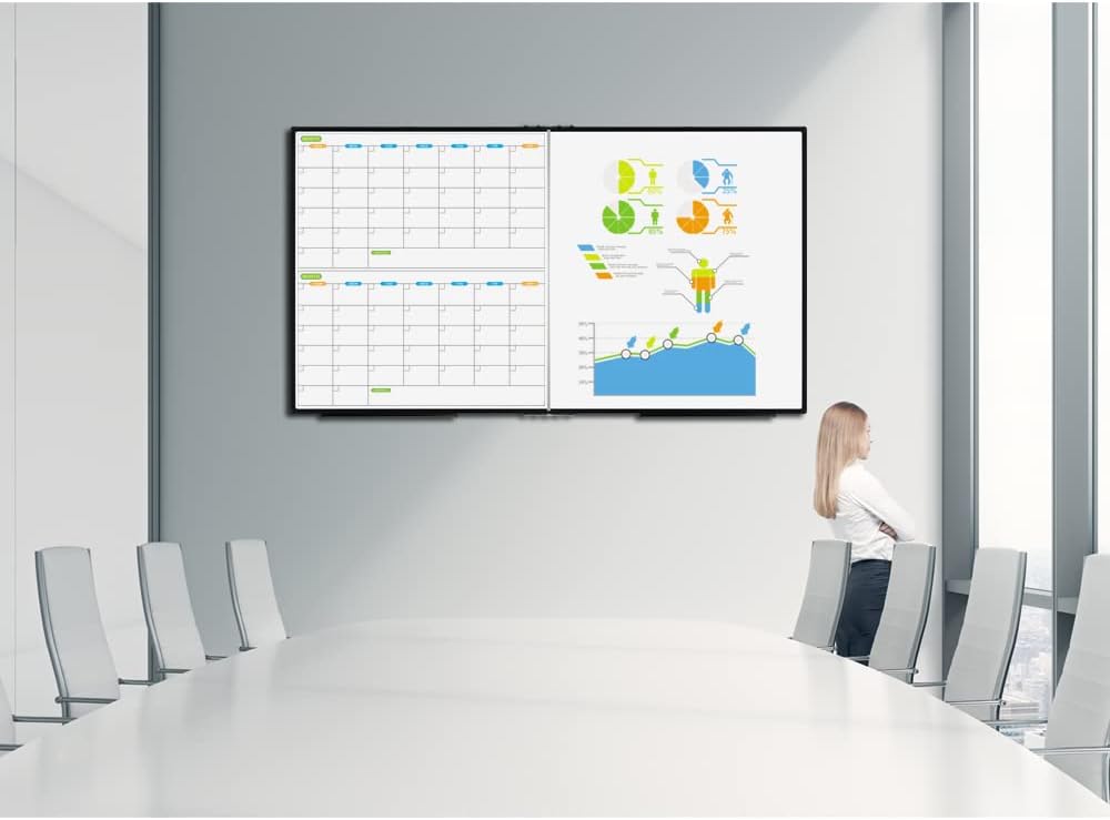 JILoffice Magnetic Foldable Dry Erase Calendar Whiteboard Combo, 2 Month Calendar Board & White Board 72 X 40 Inch, Black Aluminum Frame Wall Mounted Board for Office Home and School