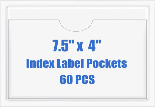 Origin-Joy 60 PCS Self Adhesive Index Card Pockets with Top Open, Clear Plastic Label Holder for Cards of Note, Library and Business, Adhesive Label Pockets & Card Holder (7.5 x 4 inch)