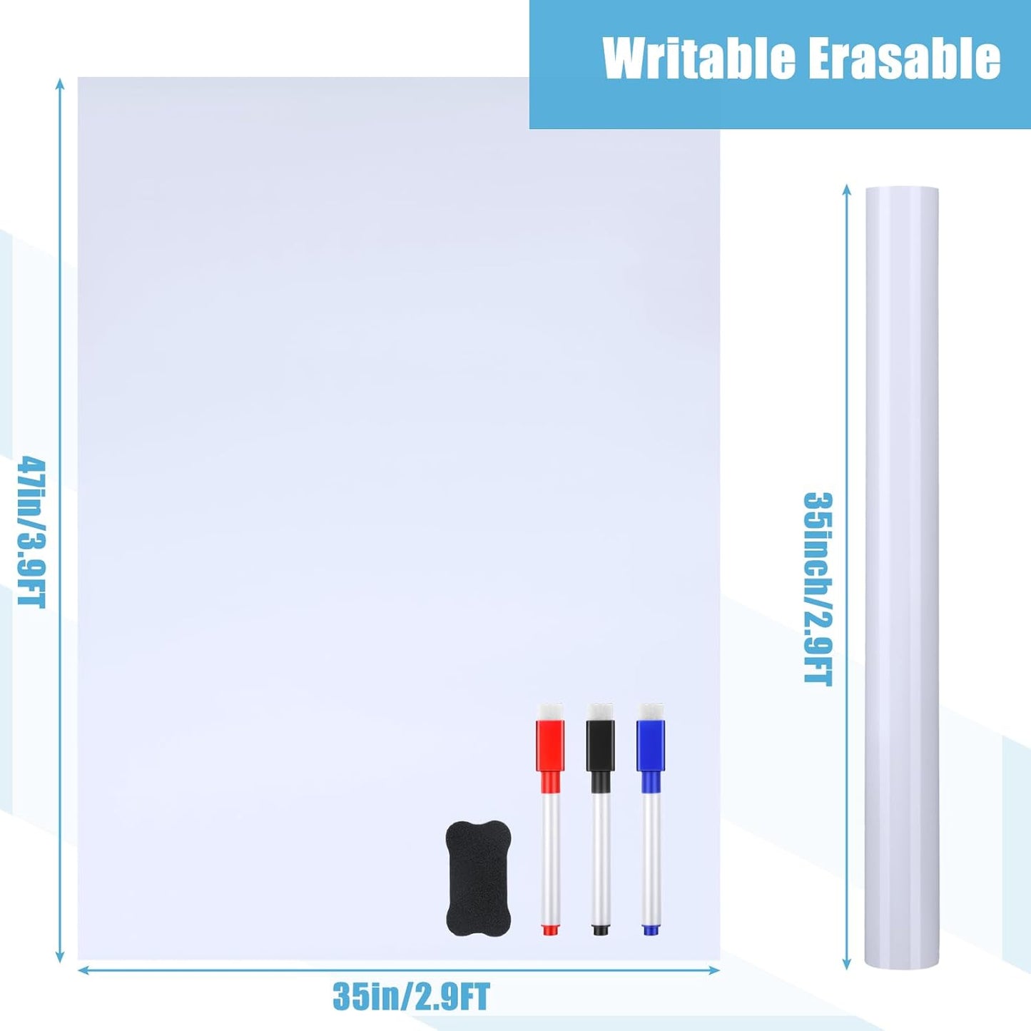 Magnetic Dry Erase Whiteboard Contact Paper White Board Wall Paper Magnetic White Board Wall Decal Peel and Stick for Classroom Playroom Office with 3 Markers and Eraser(36 x 48 Inch)