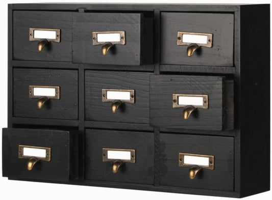 09 Drawers Apothecary Cabinet with Drawers Tabletop Apothecary Chests and Cabinets Library Card Catalog Cabinet Herb Storage Box Wooden Desk Drawer Organizer Medicine Vintage Furniture(BLACK)