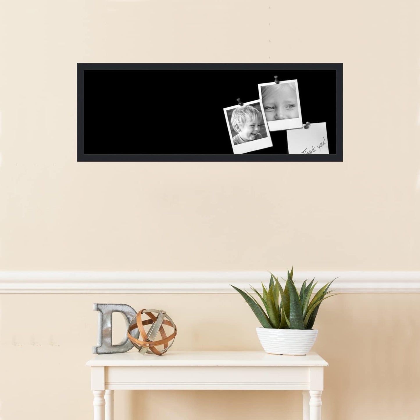 PinPix 36x12 Inch Cork Bulletin Board. This Decorative Framed Pin Board Comes with Solid Black Design and a Satin Black Frame. Ideal for Home Office Decor or Message Board (PinPix-622)
