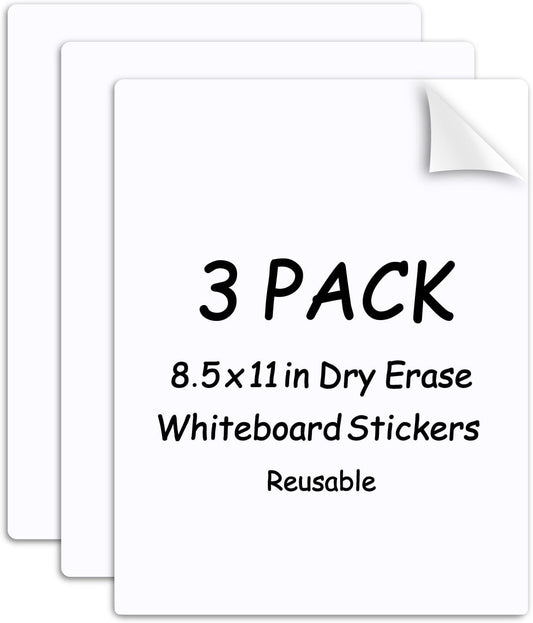 SVNOOC Multi-Use White Board Dry Erase Board Stickers for Wall Refrigerator Door Home Office Classroom, Reusable Lapboards, 8.5x11 inches, 3 Pack