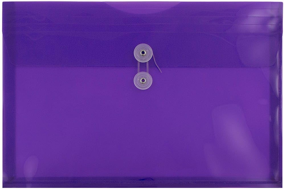 JAM PAPER Plastic Envelopes with Button & String Tie Closure - Legal Booklet - 9 3/4 x 14 1/2 - Purple - 3/Pack
