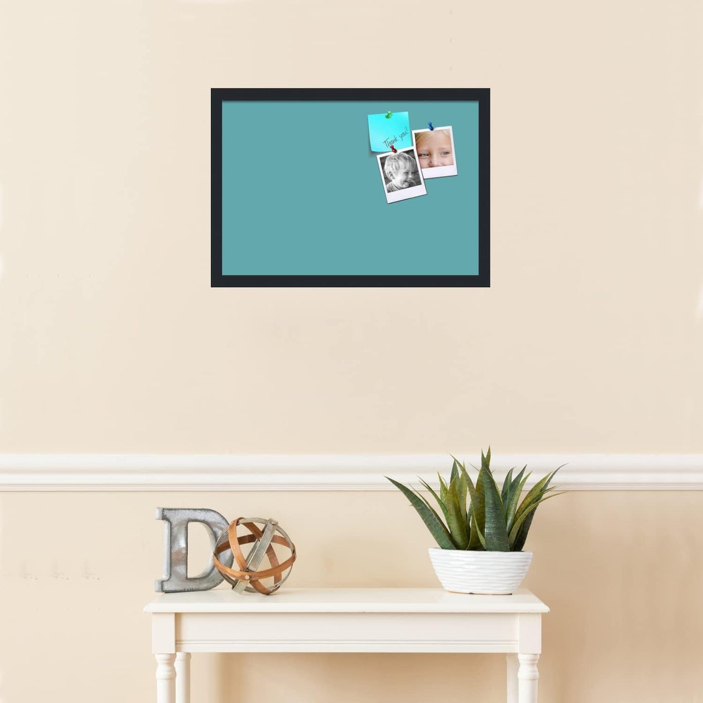 PinPix 22x15 Inch Cork Bulletin Board. This Decorative Framed Pin Board Comes with Aqua Pastel Design and a Satin Black Frame. Ideal for Home Office Decor or Message Board (PinPix-1806)