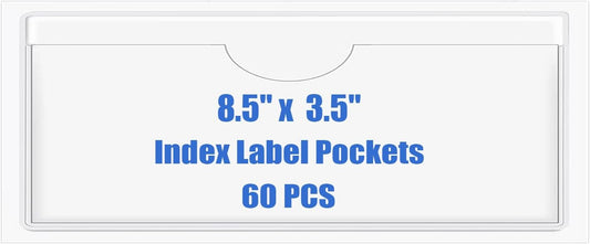 Origin-Joy 60 PCS Self Adhesive Index Card Pockets with Top Open, Clear Plastic Label Holder for Cards of Note, Library and Business, Adhesive Label Pockets & Card Holder (8.5 x 3.5 inch)