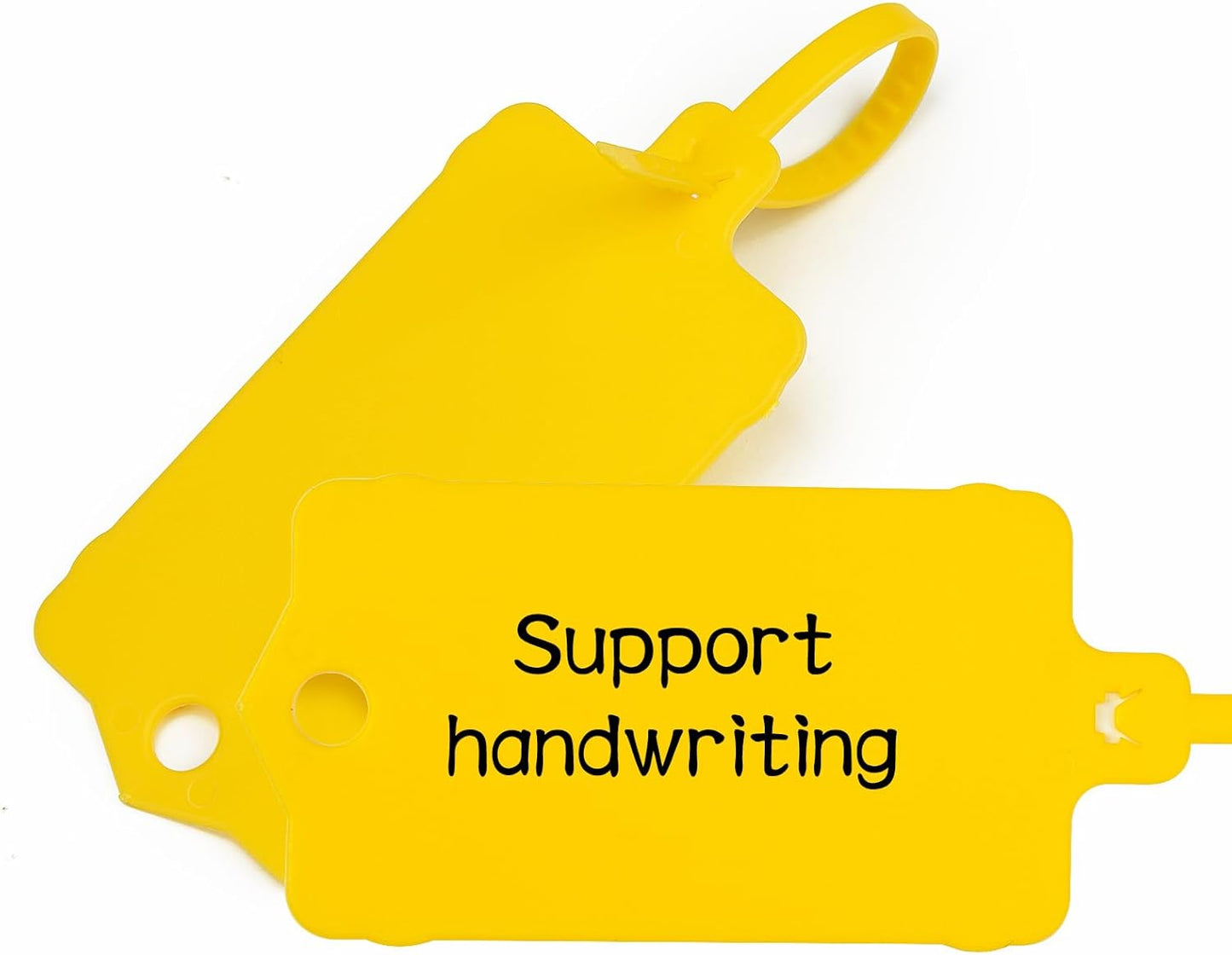 100pcs Blank Plastic Tags for Labeling Reusable Hanging Tags Ties Key Tag Storage Labels Waterproof Plastic Mark Label Writable Hang Sign with One Marker Pen (Yellow)