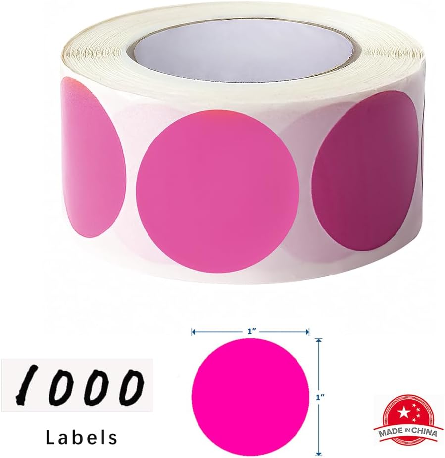 SHYGO® 1“ Pink Circle Dot Stickers Color Coding Labels, 1000PCS 2 Rolls