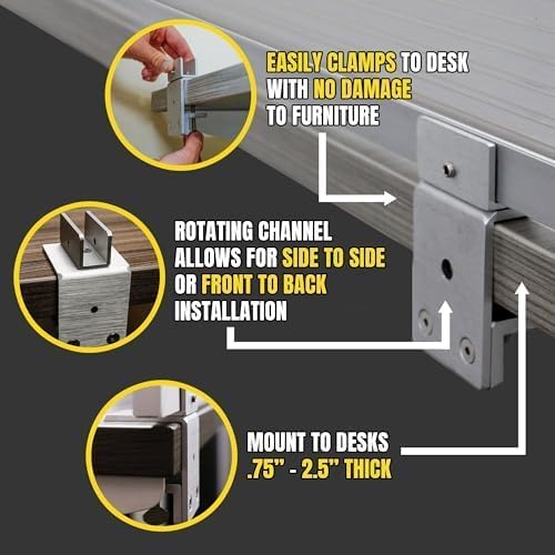 OBEX Polycarbonate Office Desk Mounted Privacy Screen Adjustable Table Top Panel Divider, Universal Aluminum Bracket-USA Made, 24" x 24", Translucent