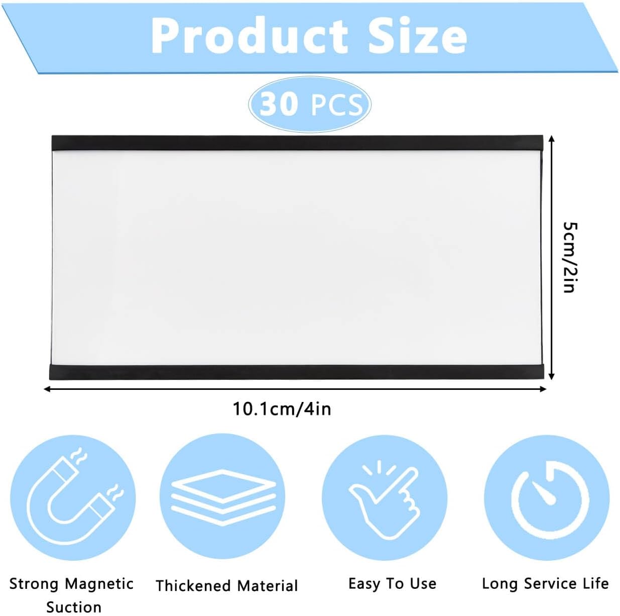 30 Pcs Magnetic Label Holder, 4 x 2 Inch C Channel Label Holders, Magnetic Data Card Holders with 60 White Card Inserts for Metal Shelf, Whiteboard, File Cabinet