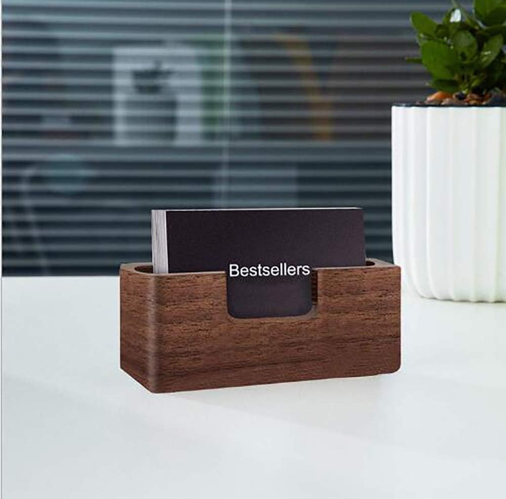 Wood Business Card Holder, Tabletop Walnut Name Card Holder, Office Desktop Wooden Business Card Stand, 50 Cards