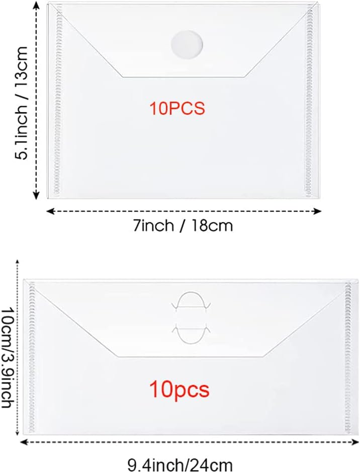 Large Die and Stamp Storage Envelope Bags 10 Pieces 7x5inch and 10 Pieces 9.4x3.9inch Resealable Clear Plastic Seal Bags Storage Case for Cutting Dies Stencil Album Stamp Crafts for DIY Scrapbooking