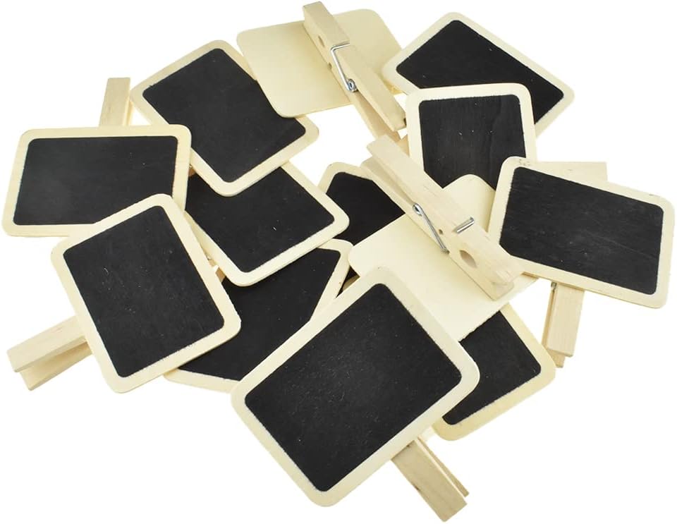 Hahiyo 2.78 x 2 Inch Mini Chalkboard Clip Help Marking Nice Display Easy Writing Quick Switch Reusable Rectangle Wooden Message Board Labels Signs 18 PCS for Party Food Tag Memo Note Organize Pantry