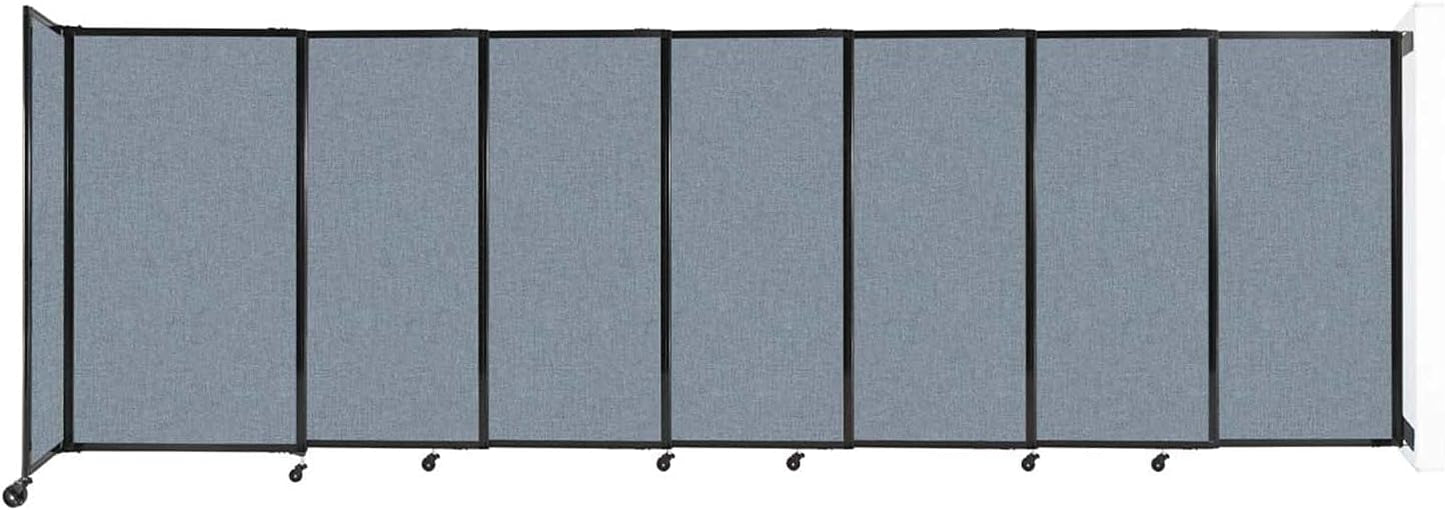 Wall-Mounted Sliding StraightWall Room Divider | Adjustable Widths | Locking Wheels | Room Separator | Up to 15'6" Wide x 5' Tall Powder Blue Fabric Panels