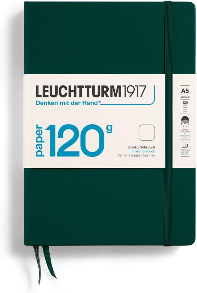 LEUCHTTURM1917 - 120G Special Edition - Medium A5 Plain Hardcover Notebook (Forest Green) - 203 Numbered Pages with 120gsm Paper