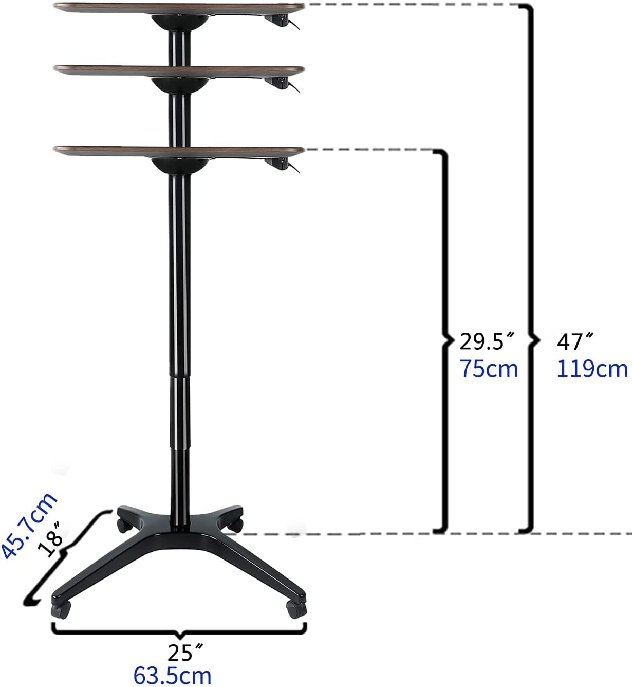 Mobile Standing Desk,Pneumatic Height Adjustable Laptop Desk, Mobile Laptop Desk with Wheels, Height Adjustable from 29.5'' to 47'',Black