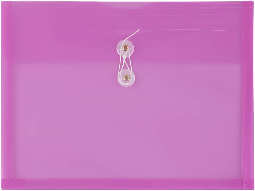 JAM PAPER Plastic Envelopes with Button & String Tie Closure - Letter Booklet - 9 3/4 x 13 - Lavender Purple - 12/Pack