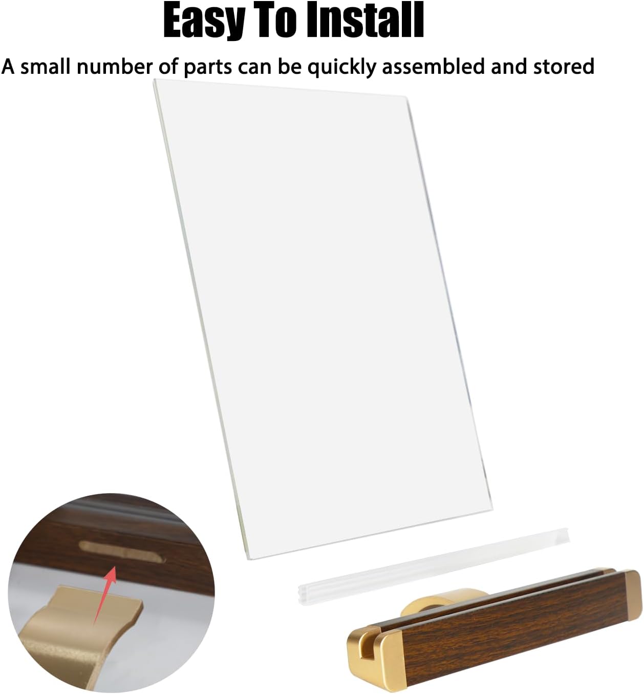 8.5 x 11 Acrylic Sign Holder, Classic Wooden Gold Stand, Double Sided Display Table Top Paper Holder, for Office, Cafe, Store, Menu, Certificate, Document (Horizontal, 6pack)
