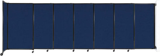 Wall-Mounted Sliding StraightWall Room Divider | Adjustable Widths | Locking Wheels | Room Separator | Up to 15'6" Wide x 5' Tall Navy Blue Fabric Panels