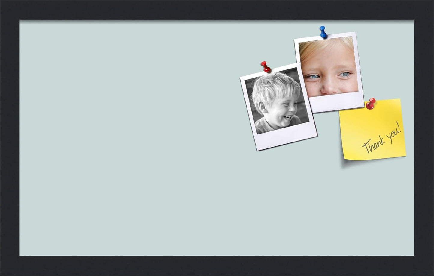 PinPix 20x12 Inch Cork Bulletin Board. This Decorative Framed Pin Board Comes with Soft Blue Design and a Satin Black Frame. Ideal for Home Office Decor or Message Board (PinPix-1814)