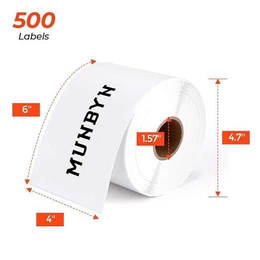 MUNBYN 4x6 Inch Direct Thermal Shipping Labels, 6000 Pcs/12 Rolls(500 Pcs per Roll), Shipping Label Paper for Thermal Printers