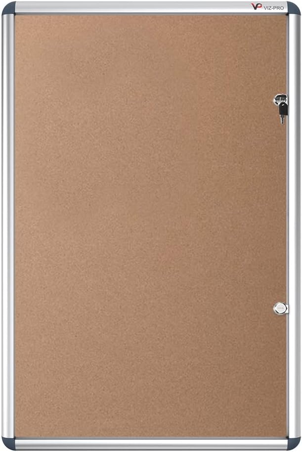 VIZ-PRO Tamperproof Lockable Cork Noticeboard Class 1 Aluminium Framed 48x36 Inches