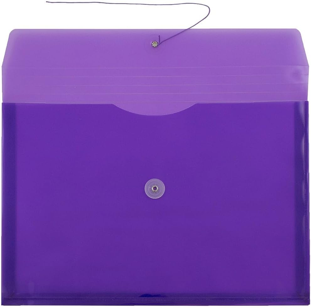 JAM PAPER Plastic Envelopes with Button & String Tie Closure - Legal Booklet - 9 3/4 x 14 1/2 - Purple - 3/Pack