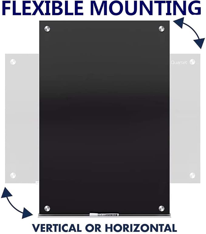 Black Glass Board Frameless Tempered Glass Dry Erase Board with Marker Tray for Interactive Office, Wall Mounted Frosted Glass Board, 60" x 40", Black